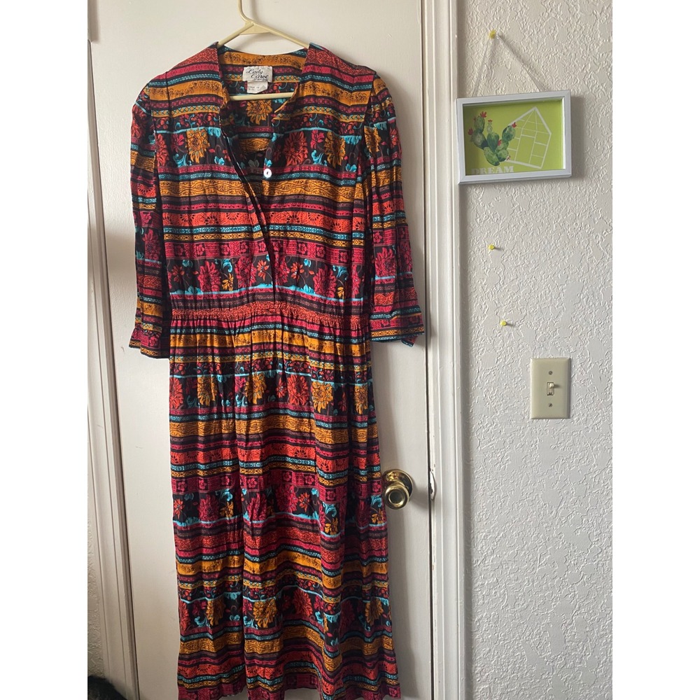 Lady Carol of NY Vintage 70s Floral Striped‎ Maxi Dress - Size 10